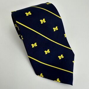 Campus Classics Necktie Mens Navy Blue University of Michigan Silk Logo Stripe